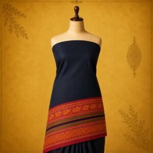 Midnight Navy Traditional Border Pure Cotton Saree