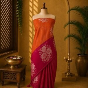 Orange & Rani Pink Luxury Soft Silk Saree with Elegant Floral Design
