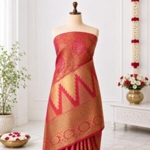 Rani Pink Temple Zari Brocade Saree