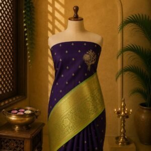 Deep Violet & Lime Gold Korvai Luxury Saree