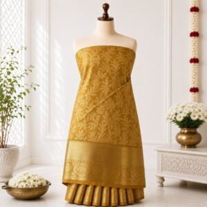 Mustard Gold Botanical Zari Brocade Saree