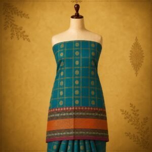 Peacock Teal Checked Pure Cotton Saree