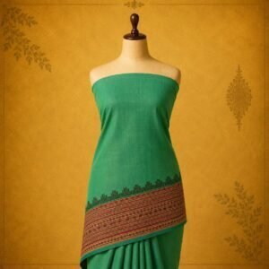 Emerald Green Pure Cotton Saree with Traditional Woven Border
