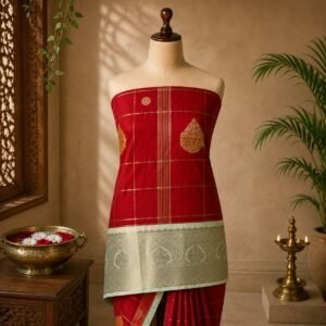 Elegant rich-red Korvai Luxury Saree