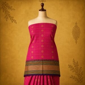 Rani Pink checked soft Cotton Saree