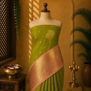 Mehendi Green & Rose Gold Korvai Luxury Saree