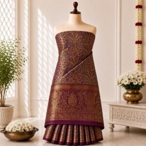 Regal Wine Floral Zari Brocade Saree