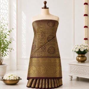 Antique Gold & Brown Zari Brocade Saree
