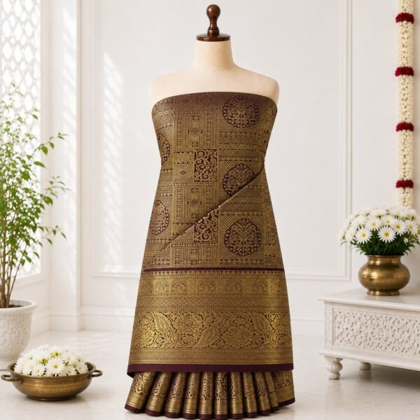 Antique Gold & Brown Zari Brocade Saree