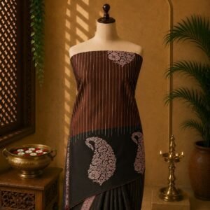 Brown & green Luxury Soft Silk Saree with Elegant Paisley Motifs