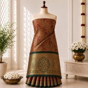 Rust Brown Paisley Zari Brocade Saree