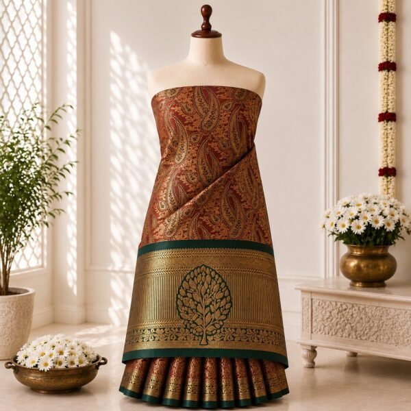 Rust Brown Paisley Zari Brocade Saree