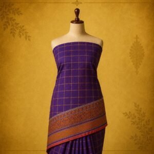 Royal Purple Checked Border Pure Cotton Saree
