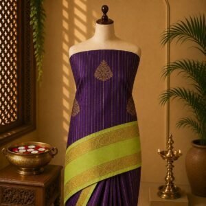 Royal Violet & Lime Green Korvai Luxury Saree
