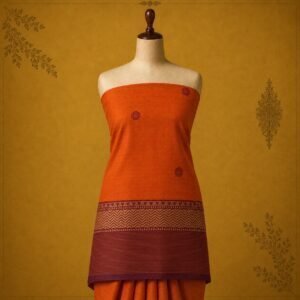 Orange Pure Cotton Saree with Traditional Geometric Woven Border