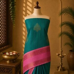Peacock Teal & Rani Pink Korvai Luxury Saree