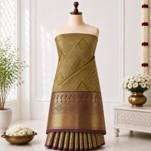 Antique Olive Gold Zari Brocade Saree