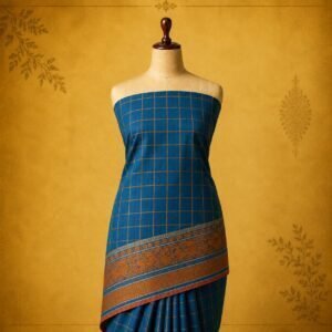 Royal Blue Pure Cotton Checked Saree with Traditional Woven Border