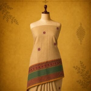 Cream & Green Border Pure Cotton Saree