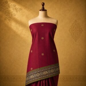 Maroon Pure Cotton Saree with Traditional Woven Border