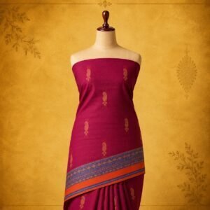 Rani Pink Pure Cotton Saree with Traditional Border