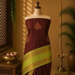Rust Maroon & Lime Green Korvai Luxury Saree