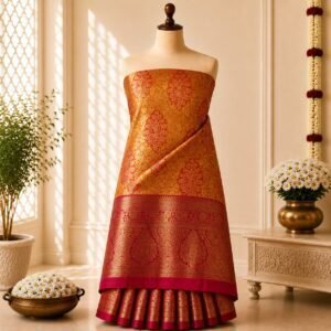 Royal Orange Magenta Zari Brocade Saree