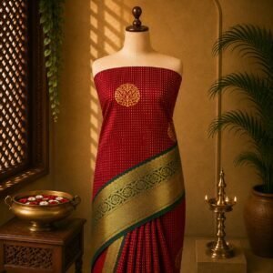 Ruby Red & Emerald Green Korvai Luxury Saree