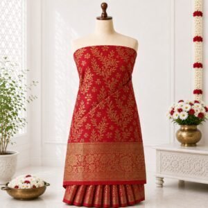 Classic Red Floral Zari Brocade Saree