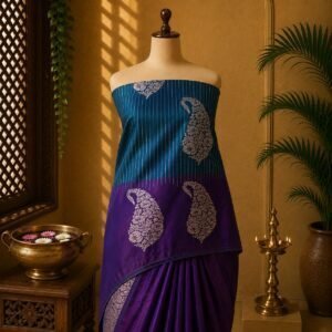 Teal Blue & Purple Luxury Soft Silk Saree with Elegant Paisley Motifs