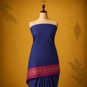 Navy Blue Pure Cotton Saree with Magenta Traditional Border