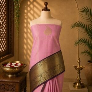 Elegant blush-pink Korvai Luxury Saree
