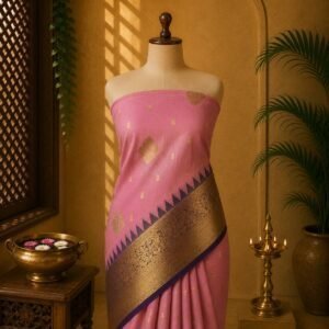 Blush Pink & Antique Gold Korvai Luxury Saree