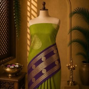 Parrot Green luxury Soft Silk Saree with Traditional Paisley & Floral Design