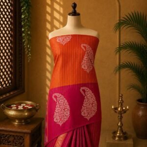 Orange Luxury Soft Silk Saree with Elegant Paisley Motifs