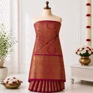 Ruby Red Traditional Zari Brocade Saree