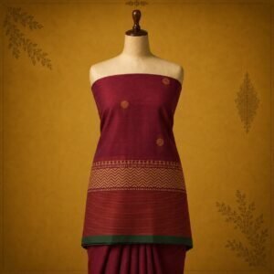 Maroon Pure Cotton Saree with Traditional Geometric Woven Border