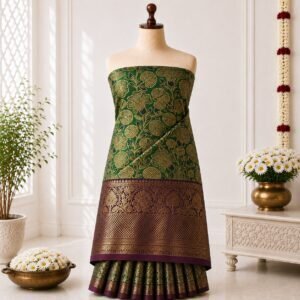 Emerald Green Floral Zari Brocade Saree