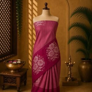 Rani Pink Luxury Soft Silk Saree with Elegant Floral Design