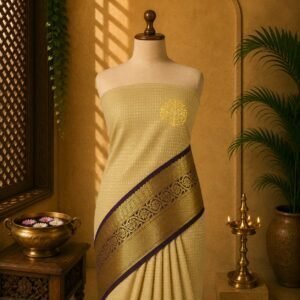 Champagne Beige & Antique Gold Korvai Luxury Saree