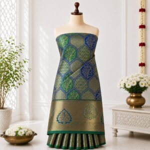 Royal Blue & Emerald Green Zari Brocade Saree