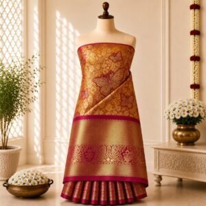 Royal Orange Butterfly Zari Brocade Saree
