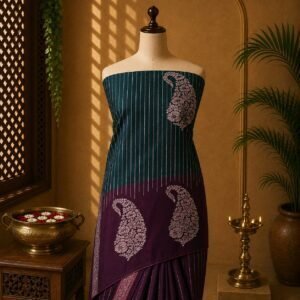 Dark Teal & Wine Luxury Soft Silk Saree with Elegant Paisley Motifs