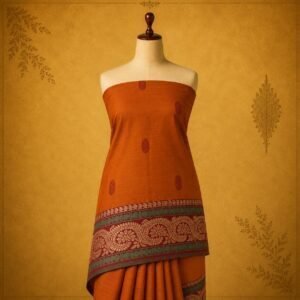 Rust Orange Traditional Border Pure Cotton Saree