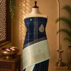 Navy Blue & Silver Luxury Soft Silk Saree with Traditional Zari Design