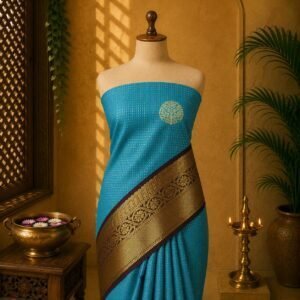 Aqua Blue & Antique Gold Korvai Luxury Saree