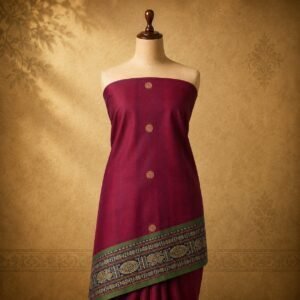 Maroon Pure Cotton Saree with Traditional Gold Motif Border
