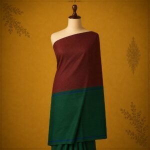 Maroon & Bottle Green Pure Cotton Saree