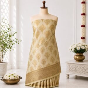 Ivory Gold Floral Zari Brocade Saree