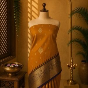 Mustard Gold & Deep blue Korvai Luxury Saree